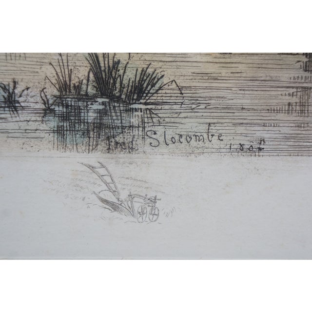 Antique 1886 Fred Slocombe Surrey England Windmill Landscape Etching 37" For Sale - Image 4 of 12
