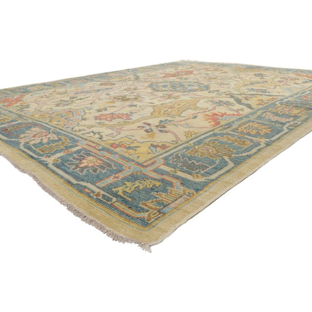 80731 Vintage Modern Colorful Oushak Rug, 09'00 x 12'02. Prepare yourself and be whisked away on a brilliant journey, as...