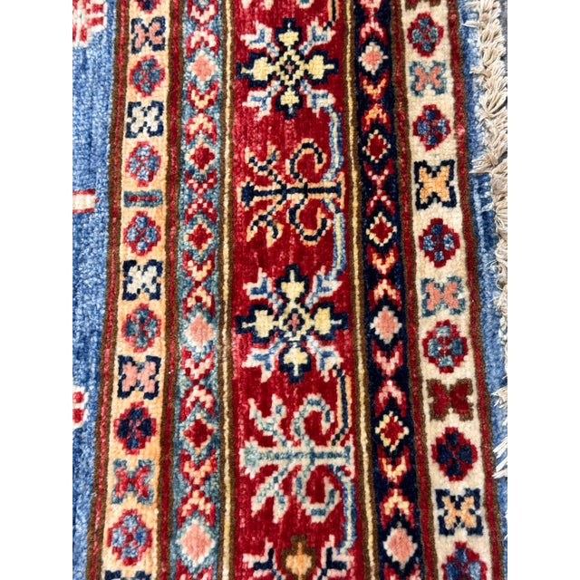 Metal 3ft 4in × 10ft 4in Kazak Tribal Hand-Knotted Runner Rug, Vintage For Sale - Image 7 of 12