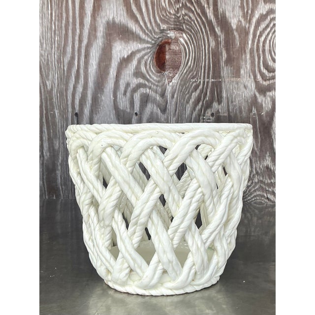 Late 20th Century Vintage Regency Rope Trellis Cache Pot For Sale - Image 5 of 7