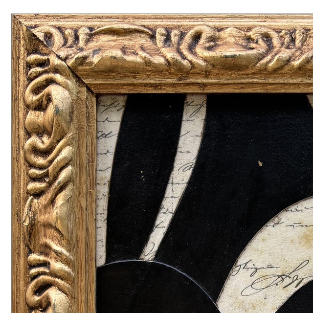 Various Artists Contemporary Black and White "Curve" Paper Collage in Vintage Frame For Sale - Image 4 of 6