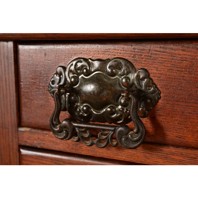 Antique Victorian Carved Oak Smoker's Display Cabinet With Drop Front Desk, Circa 1900 For Sale - Image 10 of 13