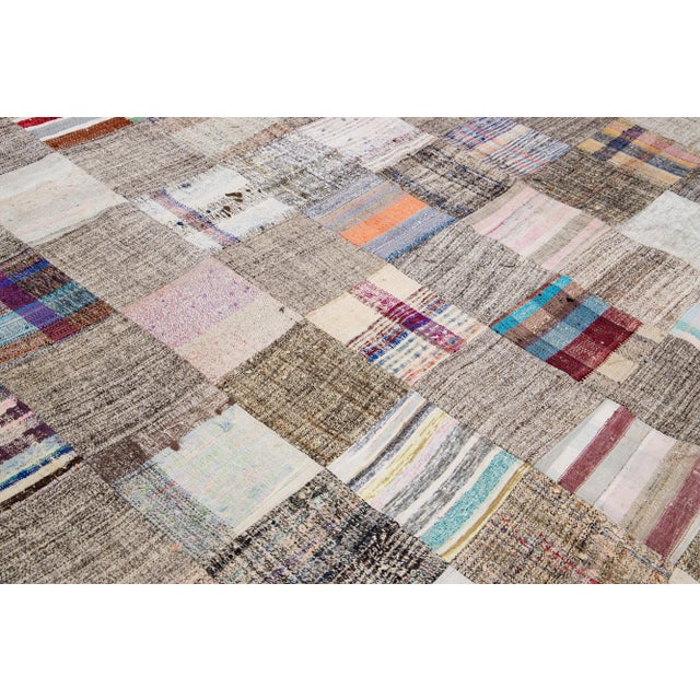 Coffee Vintage Multicolor Handmade Patchwork Turkish Wool Rug For Sale - Image 8 of 12