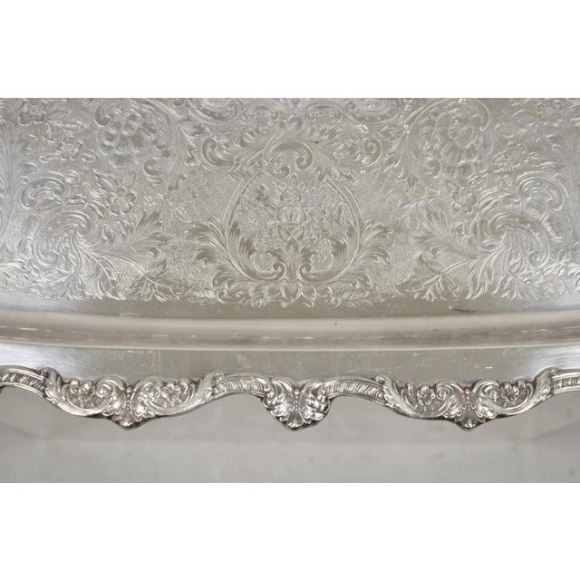 Metal Vintage Epca Old English by Poole 5032 Silver Plated Ornate Serving Platter Tray For Sale - Image 7 of 12