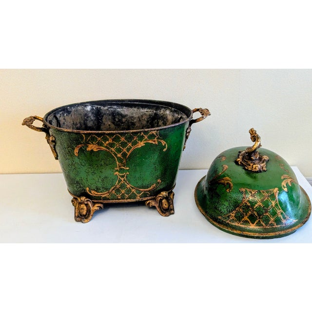 1960s Dome Shaped, Rococo Revival or Venetian Style Hand-Painted Coal Scuttle For Sale - Image 4 of 5