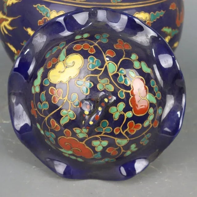 Early 20th Century Chinese Vintage Ceramic Pot,Ming Dynasty Xuande Marked Blue Ground Famille Verte Porcelain Lid Jar Hand Painted Cloud and Dragon Pattern For Sale - Image 5 of 9