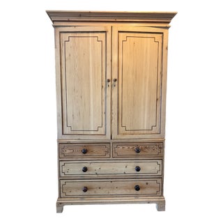 19th Century English Painted Pine Linen Press Armoire With Faux Inlay For Sale