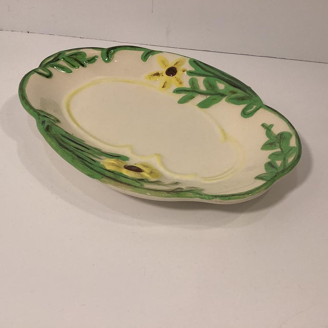 MidCentury Americana Folk Art Ceramic Relish Dish, Signed Sherry