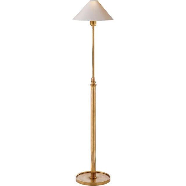 Modern J. Randall Powers for Visual Comfort Signature Hargett Floor Lamp in Hand-Rubbed Antique Brass with Natural Paper Shade For Sale - Image 3 of 3