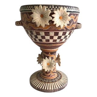 1970s Hand Painted Greek Bowl Adorned With Hand Painted Flowers For Sale