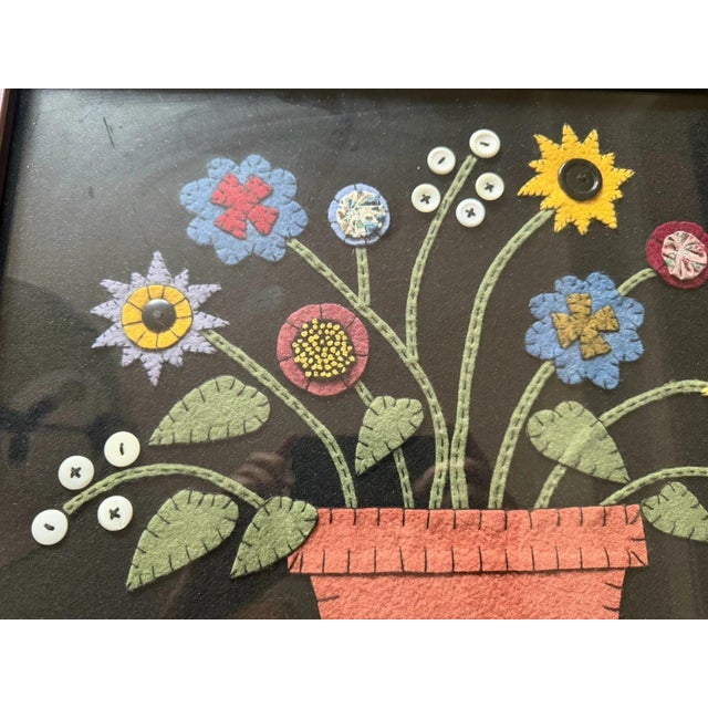 Folk Art Hand Sewn Floral Bouquet Skillfully Crafted With Felt & Buttons For Sale - Image 3 of 3