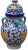 Vintage handcrafted ceramic vase from Fez, Morocco with a hand-painted Moorish pattern in blue, white, and orange. No...