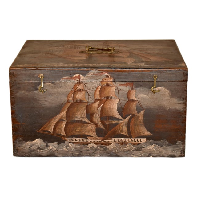 !9th Century Pine Box With Hand-Painted Decoration For Sale