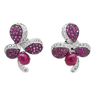 Natural Ruby 0.98cts & Diamond 0.47cts Earring in 14k Gold For Sale