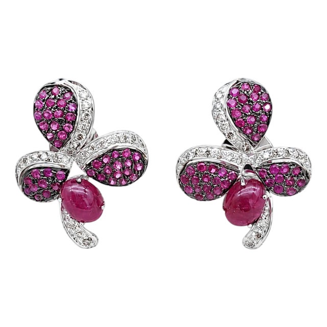 Natural Ruby 0.98cts & Diamond 0.47cts Earring in 14k Gold For Sale