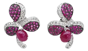 Natural Ruby 0.98cts & Diamond 0.47cts Earring in 14k Gold
