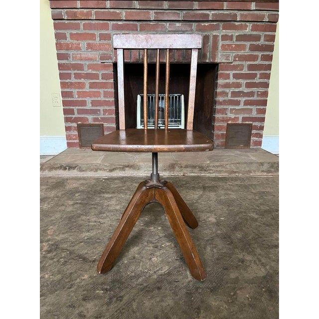 Early 20th Century Antique Solid Oak Small Swivel Up and Down Drafting Stool For Sale - Image 10 of 11