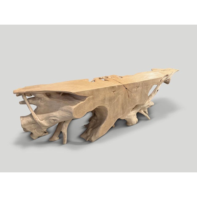 Andrianna Shamaris Monumental Bleached Teak Wood Console Table For Sale - Image 4 of 6
