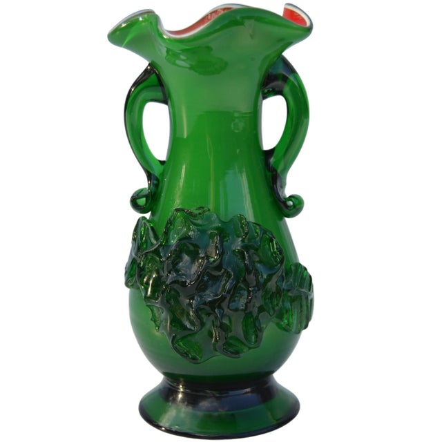 Mid-Century Handmade Green Glass Art Vase For Sale - Image 4 of 9
