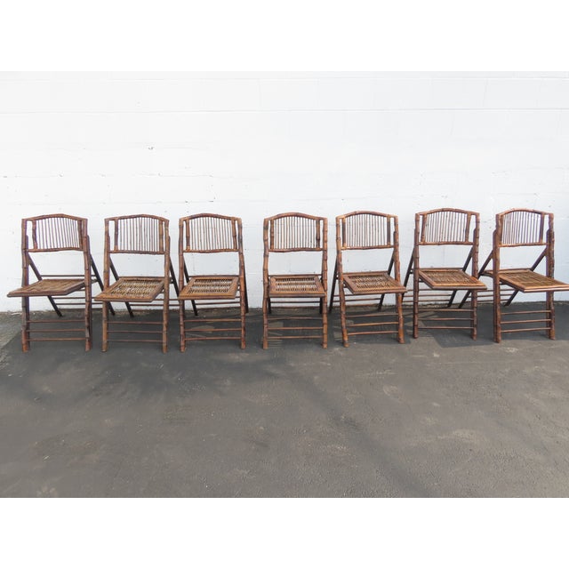 Hollywood Regency Bamboo Folding Dining Chairs Set of Seven 6149 For Sale - Image 10 of 13