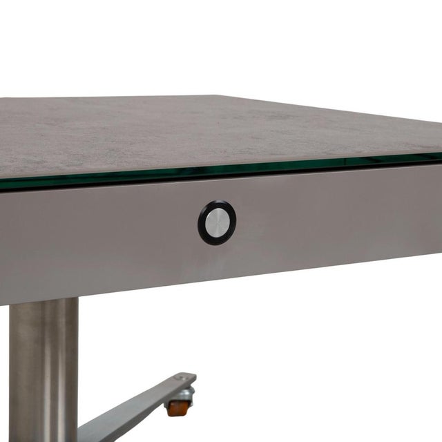 Glass Grey Coffee Table with Manual Function and Storage Compartment in Plastic Decor by Ronald Schmitt For Sale - Image 6 of 13
