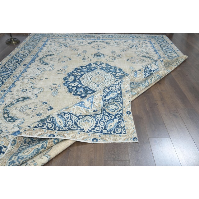 Textile 1970s Vintage Persian Handmade Wool Cotton Beige Area Rug For Sale - Image 7 of 11