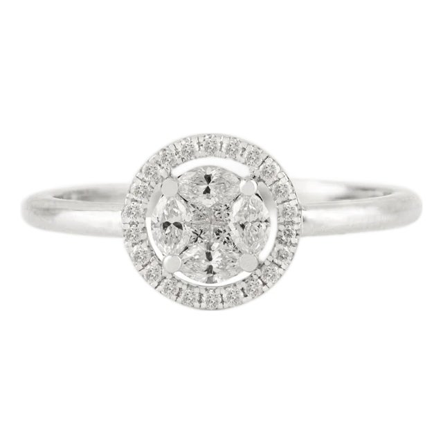 Halo Set Natural Diamond 14k Gold Modernist Proposal Ring Size 5 For Sale