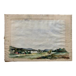 Henry Emil Salloch Original Watercolor on Paper Rural River Valley. For Sale