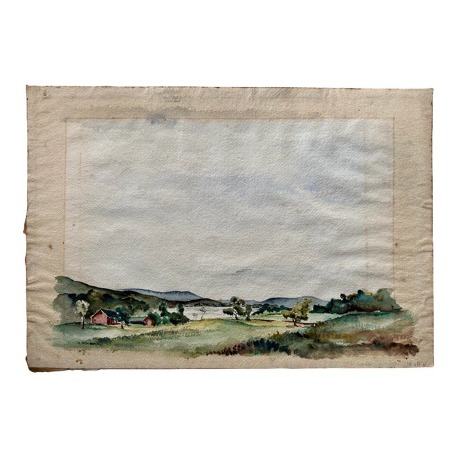 Henry Emil Salloch Original Watercolor on Paper Rural River Valley. For Sale