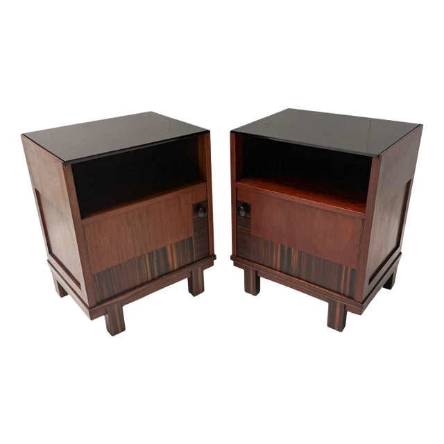 Dutch Art Deco Walnut Nightstands by Max Coini, 1920s, Set of 2 For Sale