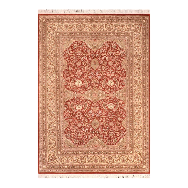 Art Nouveau Style Floral 1990's Pak-Persian Rust/Beige Wool Rug - 6'0'' X 9'3'' For Sale