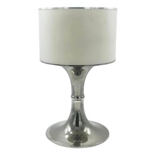 Silver Metal Table Lamp with White Acrylic Shade, Italy, 1970s For Sale