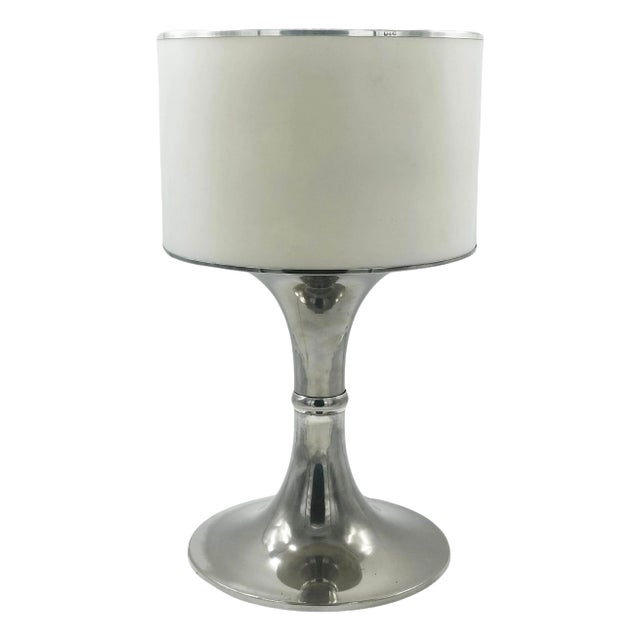 Silver Metal Table Lamp with White Acrylic Shade, Italy, 1970s For Sale