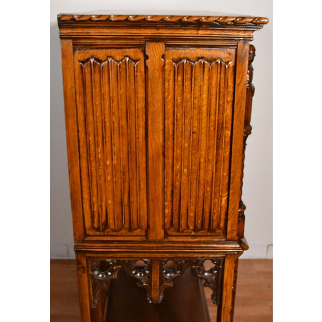 1900 Antique Gothic Revival Heavily Carved Tiger Oak Cabinet For Sale - Image 9 of 17