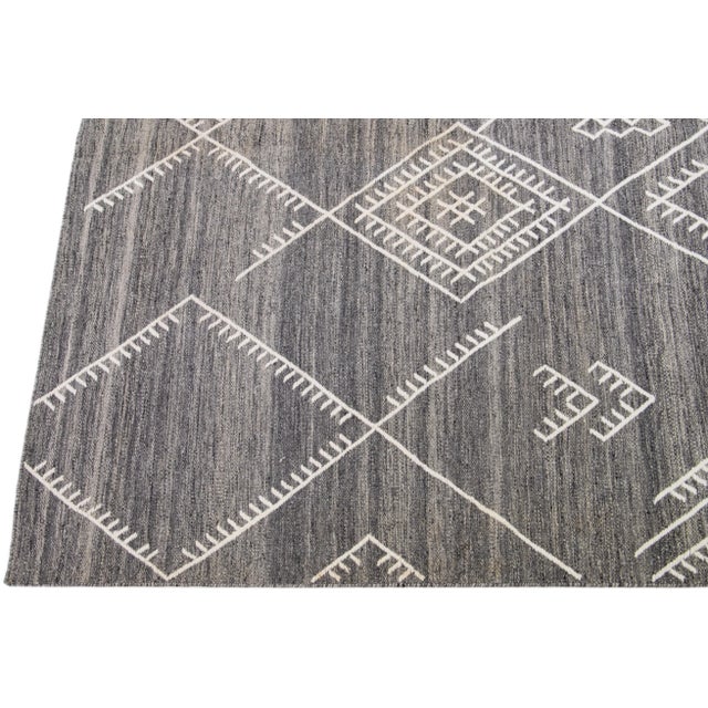 Early 21st Century Modern Oversize Flatweave Kilim Wool Rug With White Geometric Motif by Apadana For Sale - Image 4 of 6