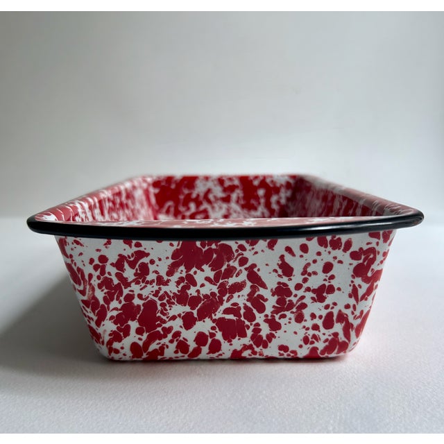 Vintage Red & White Splatter Enamelware Loaf Pan For Sale In New York - Image 6 of 14