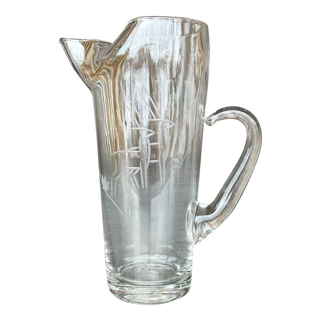 Vintage Regency Etched Glass Martini Pitcher For Sale