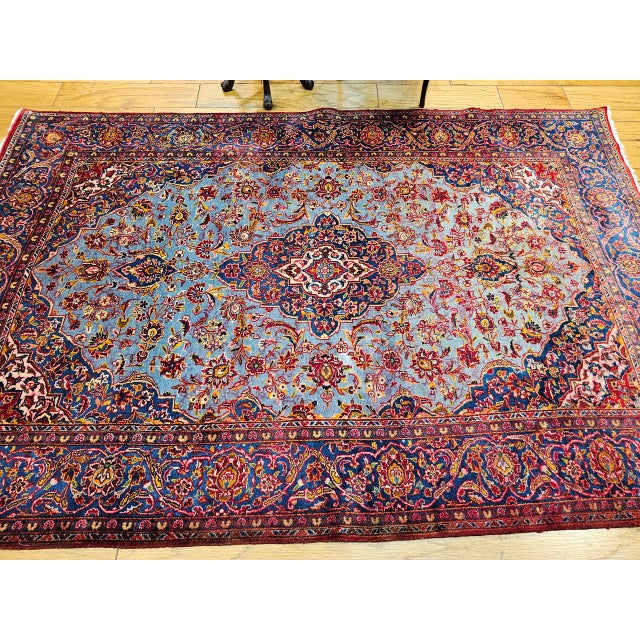 Early 20th Century Persian Kashan Rug, Hand-Knotted Wool, Floral Pattern, Turquoise & Red,6x9 For Sale In Chicago - Image 6 of 18