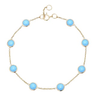 3.5 Carat Minimalist Turquoise Chain Bracelet 18k Yellow Gold Stacking Bracelet For Sale