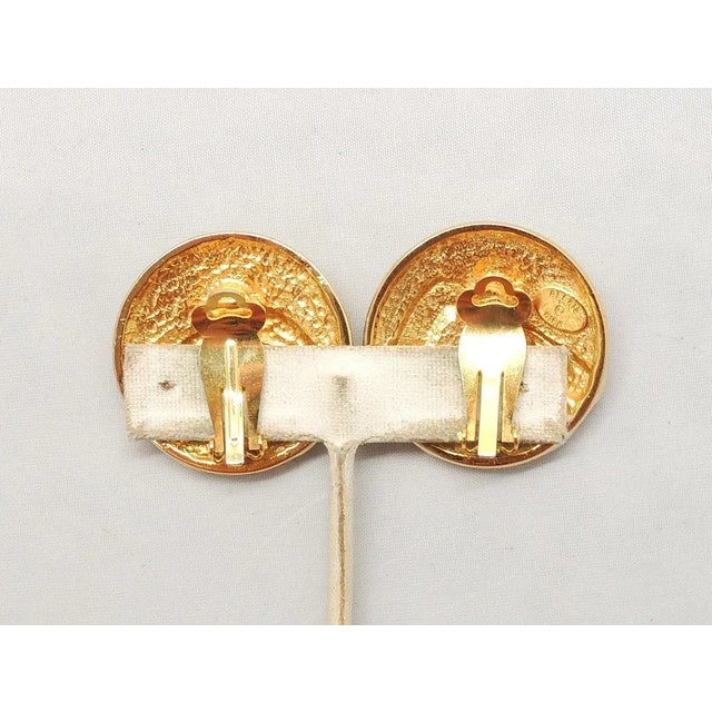 1980s Vintage 1980s Signed Alexis Kirk Round White Enamel & Rhinestone Clip Earrings - 2 Pieces For Sale - Image 5 of 8