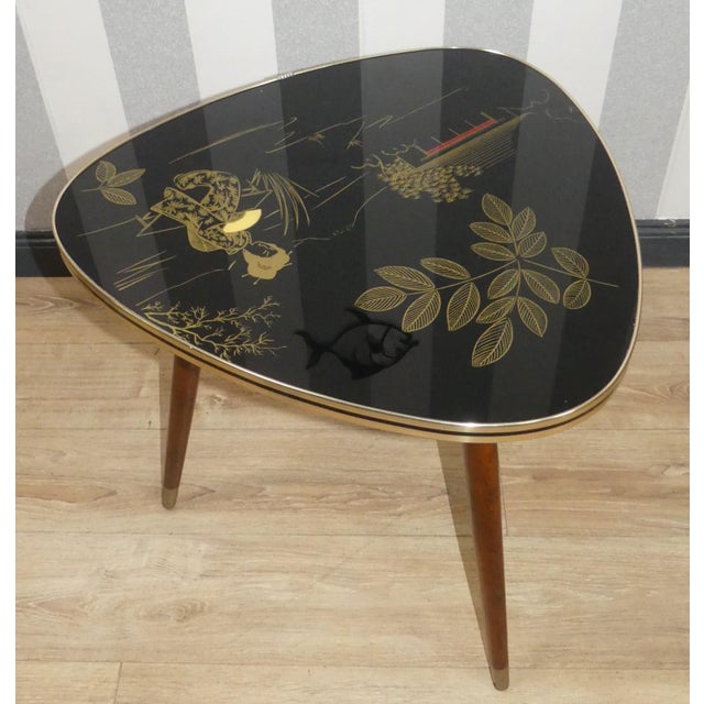 Mid-Century Modern Cocktail Table Black Glass Top Gold Asia Kidney Table, 1950s For Sale - Image 3 of 11