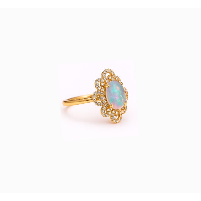Not Yet Made - Made To Order 14k Gold Ring With Oval Opal Cabochon, Size 6.75 For Sale - Image 5 of 5