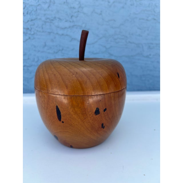 Mid 20th Century Mid 20th Century Carved Wood Apple Trinket Box Container For Sale - Image 5 of 7