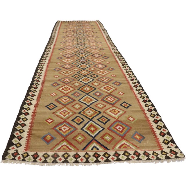 Tribal Late 20th Century Vintage Turkish Kilim Rug Runner, 04'02 X 15'00 For Sale - Image 3 of 9
