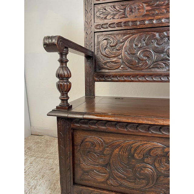 Antique French Normandy Carved Oak Bench Chest For Sale In Sacramento - Image 6 of 11