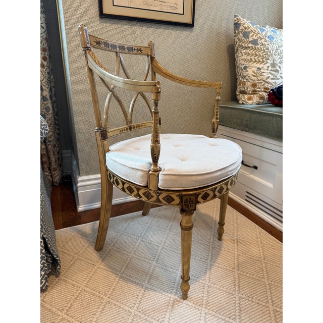 Neoclassical 17th Century Neoclassical Hand Painted Accent Chair With Cane-Style Back Detail For Sale - Image 3 of 14