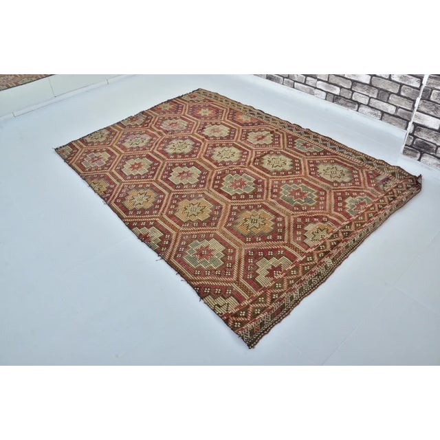 Handmade wool carpet in Turkish Anatolia , Vintage Oushak Rug,Turkish Vintage Anatolian Rug, Handmade wool Rug . One Of...