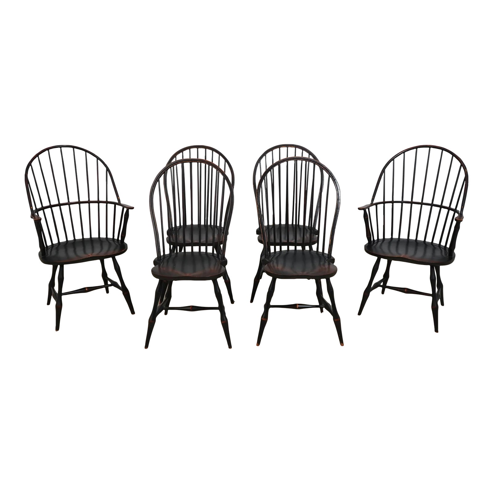 Set of 6 David Smith Painted Finish Windsor Dining Room Chairs | Chairish