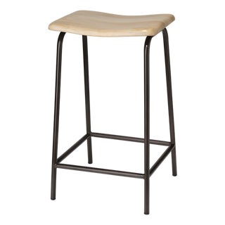 Jamie Young Bend Iron Counter Stool, Bleached Mango Wood For Sale