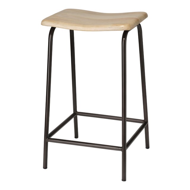 Jamie Young Bend Iron Counter Stool, Bleached Mango Wood For Sale